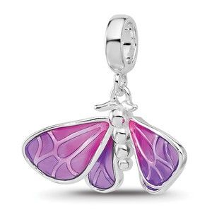 925 Sterling Silver Reflections Rh-plated Enameled Butterfly Dangle Drop Bead